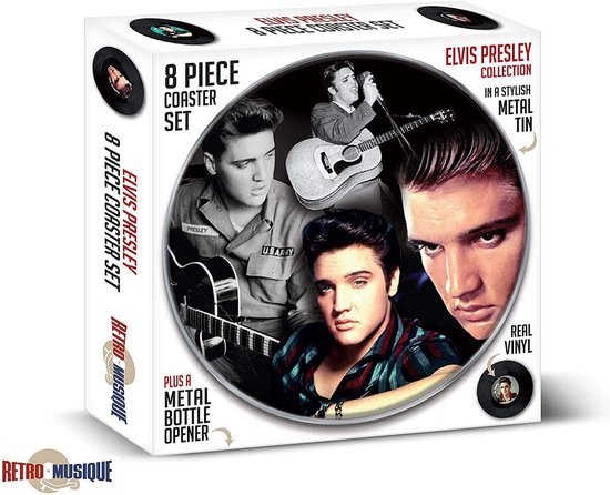 ELVIS PRESLEY Onderzetter set 8 stuks met Opener