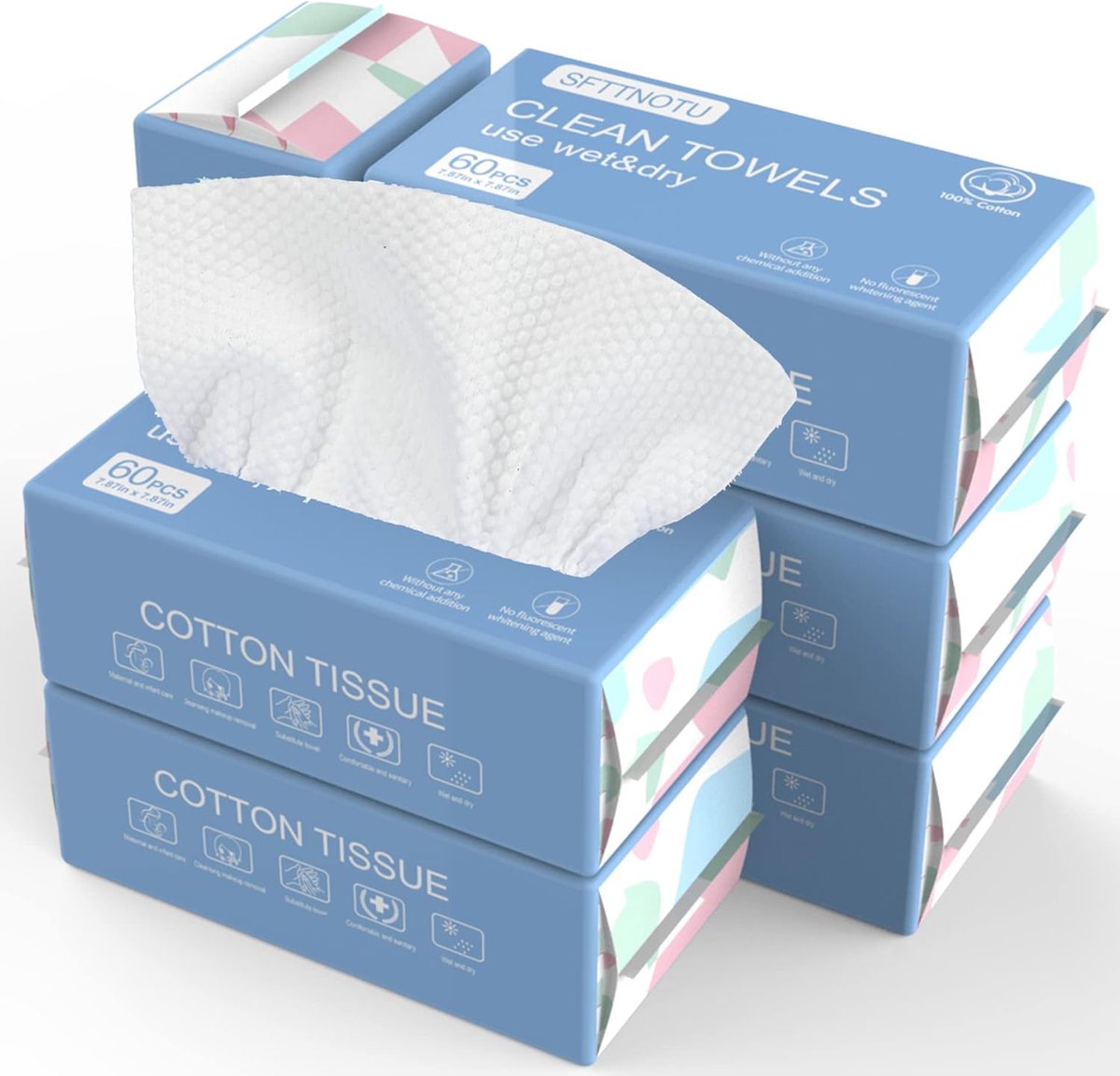 SnelShoppen - 100% Katoenen Babydoekjes - Zachte Wegwerp Gezichtsdoeken voor Gevoelige Huid - 6 Pack - Perfect voor Makeup Verwijderen en Op Reis - 20