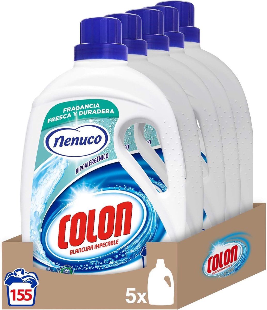 SnelShoppen - Wasmiddel voor Wasmachine in Gel - Nenuco Geur - 5 x 1,53 L - Diep Reinigend voor Witte en Kleurrijke Kleding - 100% Recyclebare Fles