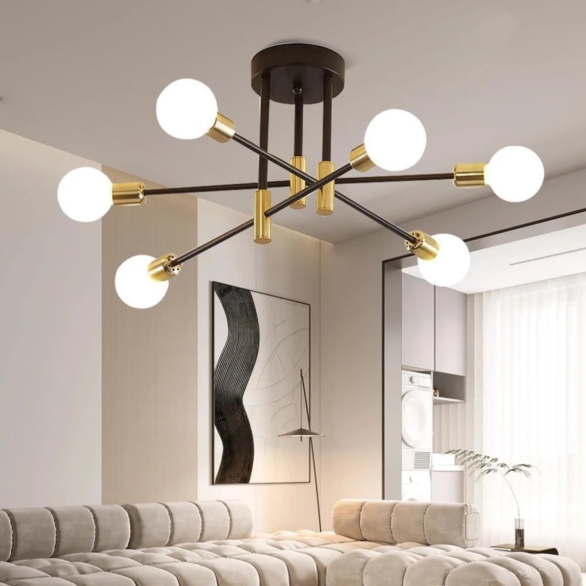 SnelShoppen - Sputnik Chandelier, 6 Lichten E27 Vintage Metalen Plafondlamp, Industrieel, 180° Verstelbaar voor Slaapkamer, Woonkamer, Loft, Keuken