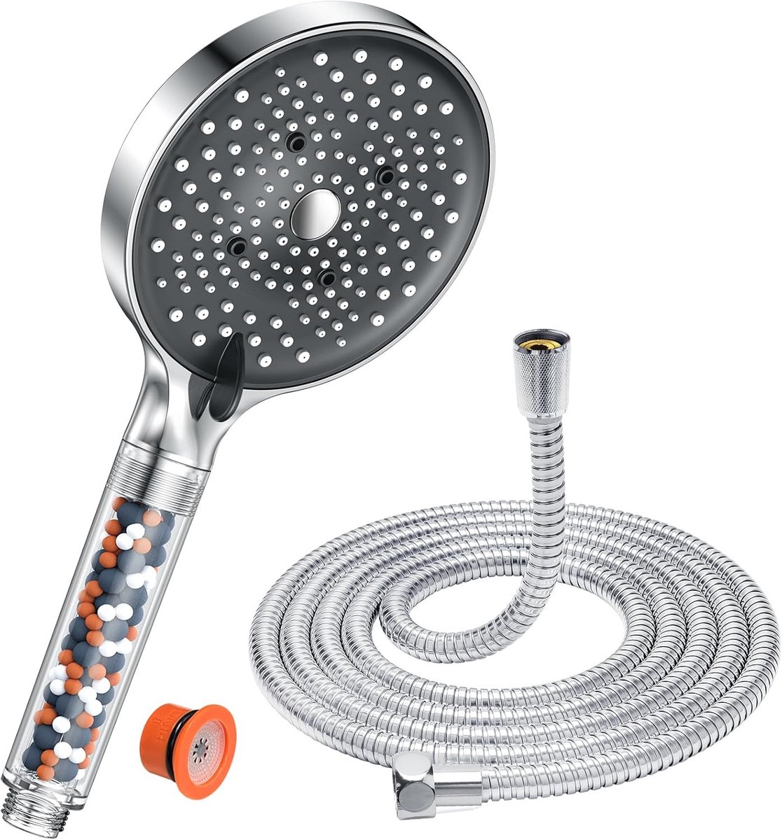 SnelShoppen - Waterbesparende Doucheslang met Handdouche 1.6M - 6 Stralen, Grote Douchkop (130mm), Chroom, Ideaal voor Badkamer & Wellness