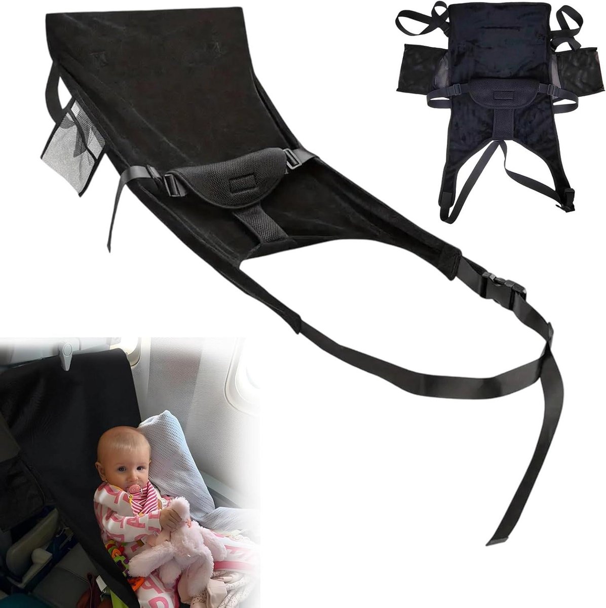 Vliegtuigbed voor baby's - Reisbed kind - Comfortabel reizen - Veilig stabilisatiesysteem - Compact opvouwbaar - Grijs