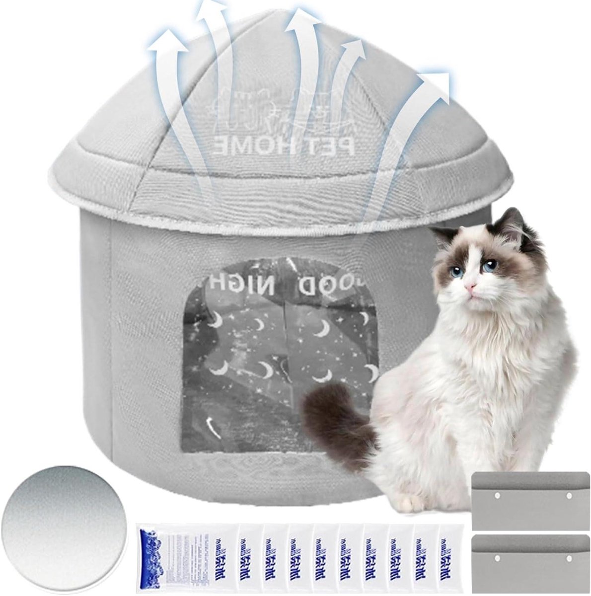 Koelende Kattentent - Opvouwbaar Kattenhuis - Huisdier Koelen - Waterdicht Ontwerp - 13x30x13cm - Grijs