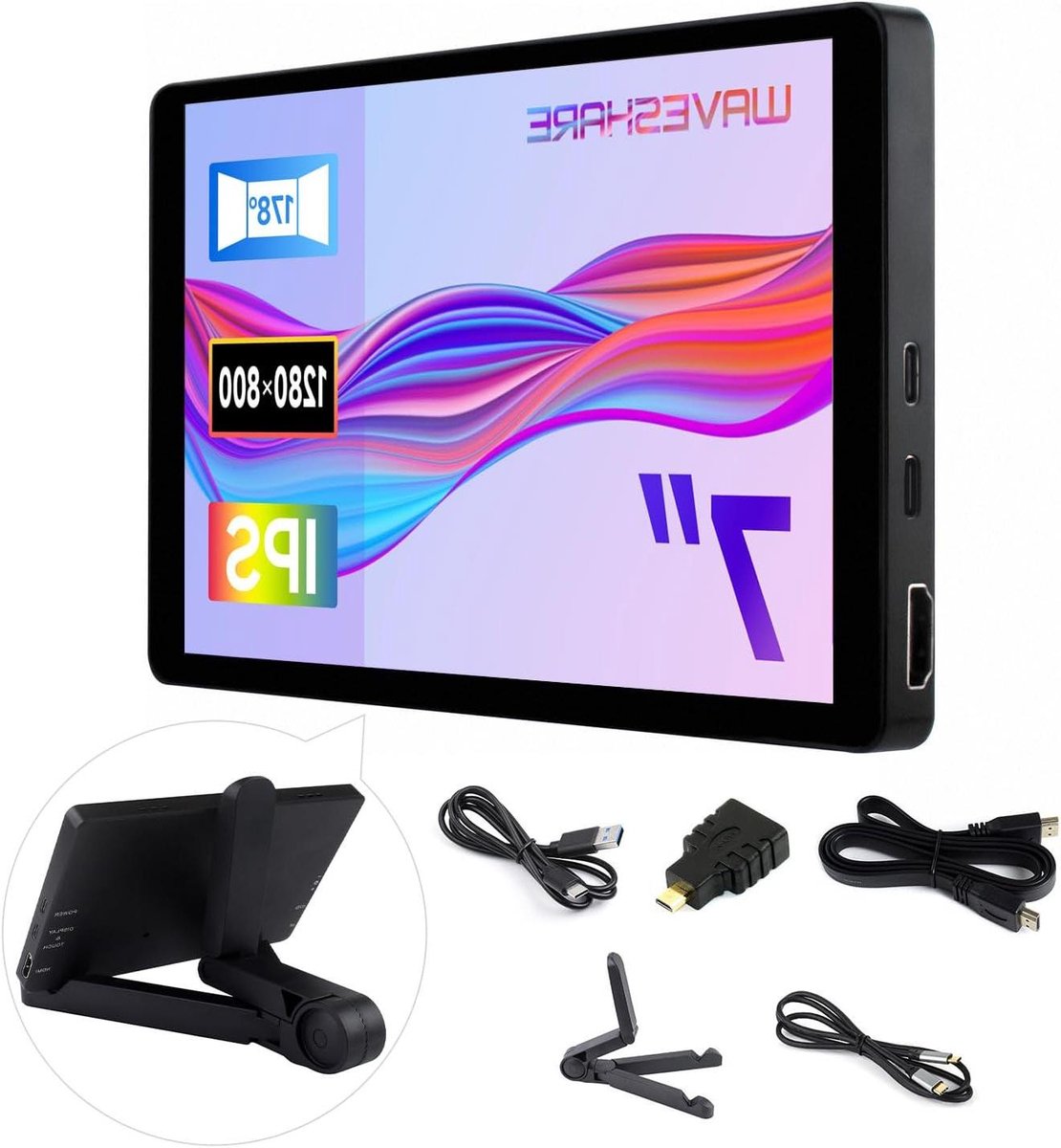 7-inch Touchscreen - Extern Display - Computer Uitbreiding - Optisch Gebonden Glas - 1280x800 Resolutie - Zilver