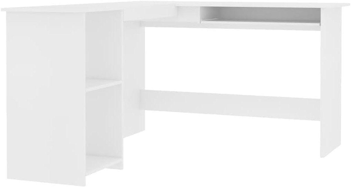 Hoekbureau L-vorm - Bureau werkplek - Thuiswerken studeren - Uittrekbaar toetsenbordblad - 120x140x75cm - Wit