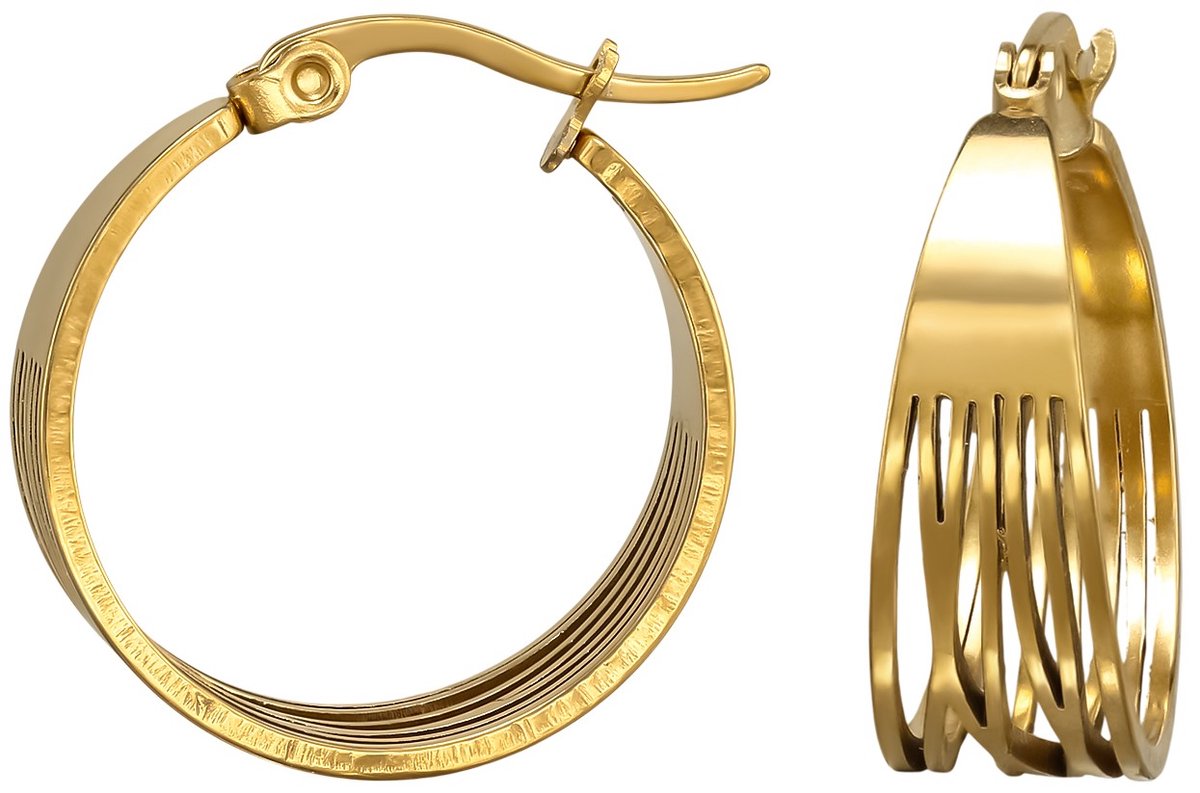 Joy Ibiza - oorbellen 22 mm - oorringen fantasie met streepjes / lijntjes - 7 x 22 mm - Franse sluiting - lijnen - chirurgisch staal - ip/pvd gold plated