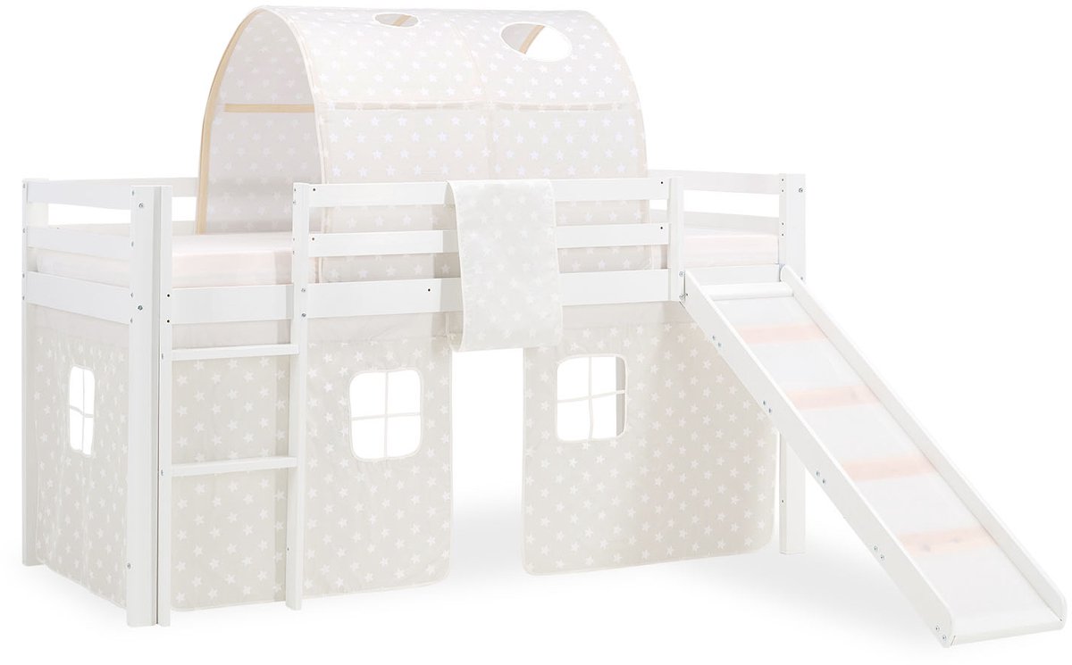 Homestyle4u Hoogslaper - 90x200 cm - met ladder - gordijn - tunnel Wit