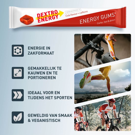 Dextro Energy Energie Gums - Cola + Caffeine Energie Bar - Vegan Energie Reep - 8 porties (8 x 45 gram ) — afbeelding 3