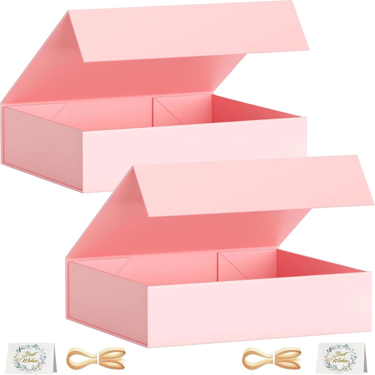 SnelShoppen - 2 stuks geschenkdozen met deksel en magnetische sluiting, opvouwbaar, rechthoekig, 30 x 20 x 7,6 cm, roze, perfect voor Groomsman propos
