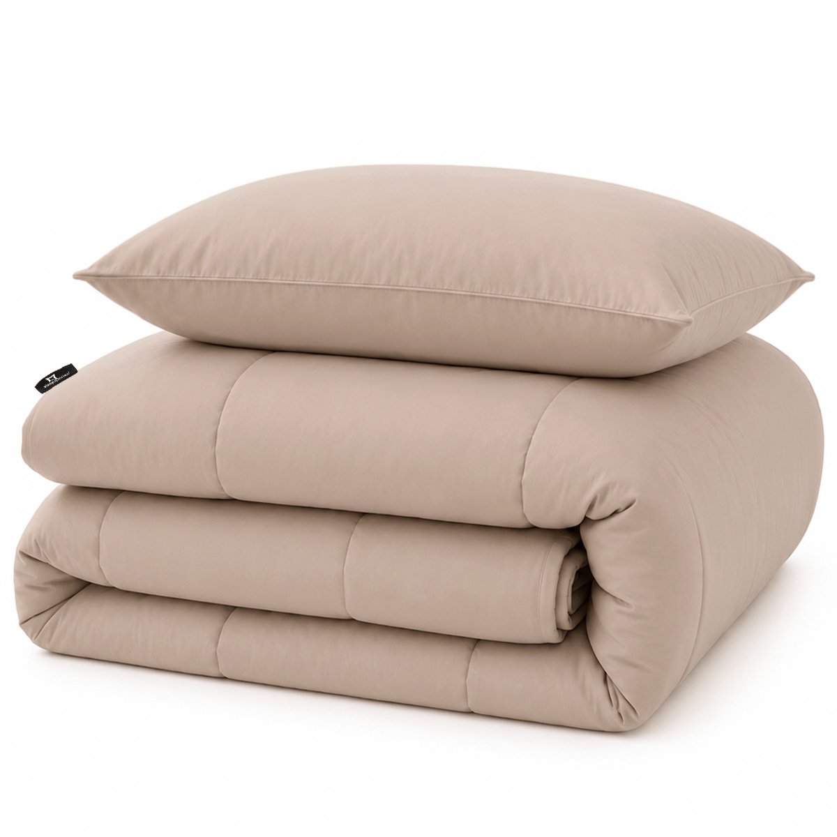 Slaapspeciaal Eazydekbed Hotel Taupe - Wasbaar Dekbed - Dekbed zonder Overtrek - Hoesloos Dekbed - All Year Dekbed - 2 in 1 Dekbed - Dekbed met Vaste Overtrek - Incl. 2 Kussenslopen - 140x220 cm
