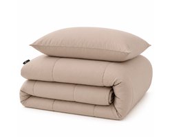Slaapspeciaal Eazydekbed Hotel Taupe - Wasbaar Dekbed - Dekbed zonder Overtrek - Hoesloos Dekbed - All Year Dekbed - 2 in 1 Dekbed - Dekbed met Vaste Overtrek - Incl. Kussensloop - 140x220 cm