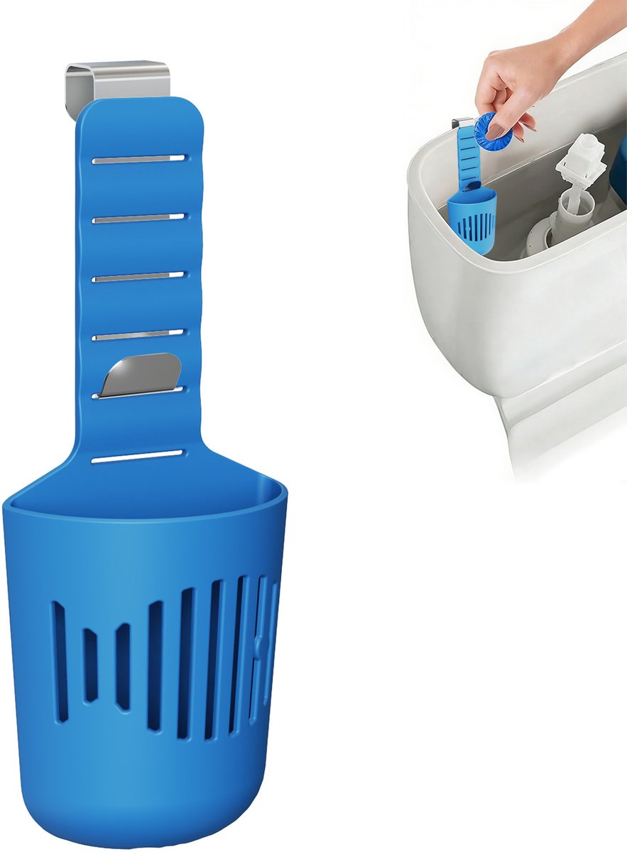 Ryoudavell - Inbouwreservoir Tablethouder - 2 Stuks - Verstelbare Siliconen Toiletblok Houder met Metalen Haak - Siliconen Houder voor Reinigingstabletten - Toilet Waterbak Reinigingsblokjes Houder - Blauw