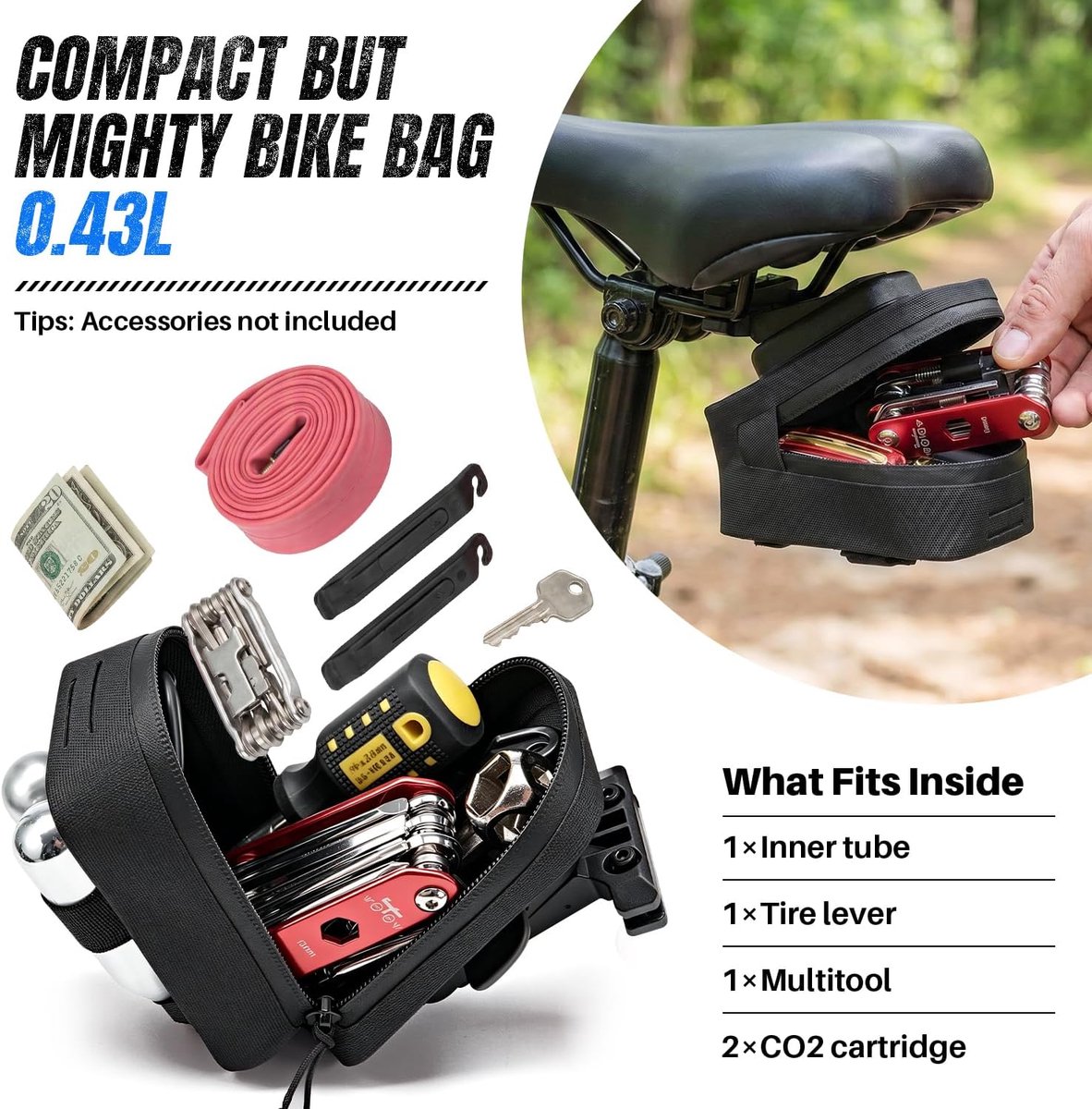 SnelShoppen - Waterdichte Zadeltas voor Fiets - 0,64L - Met Ritssluiting en Magneetgesp - Ideaal voor Racefietsen en Mountainbikes - Duurzaam TPU Mate