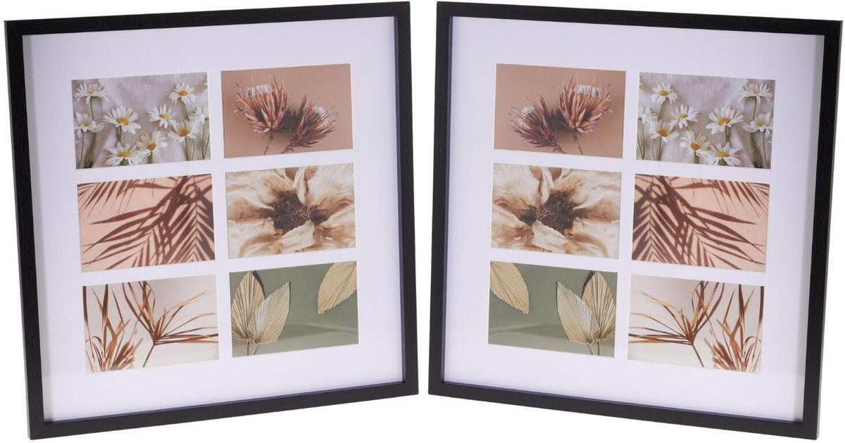 Home & Styling Collage fotolijst met passe-partout - voor 2x foto - hout - zwart - 42 x 42 cm - klassiek