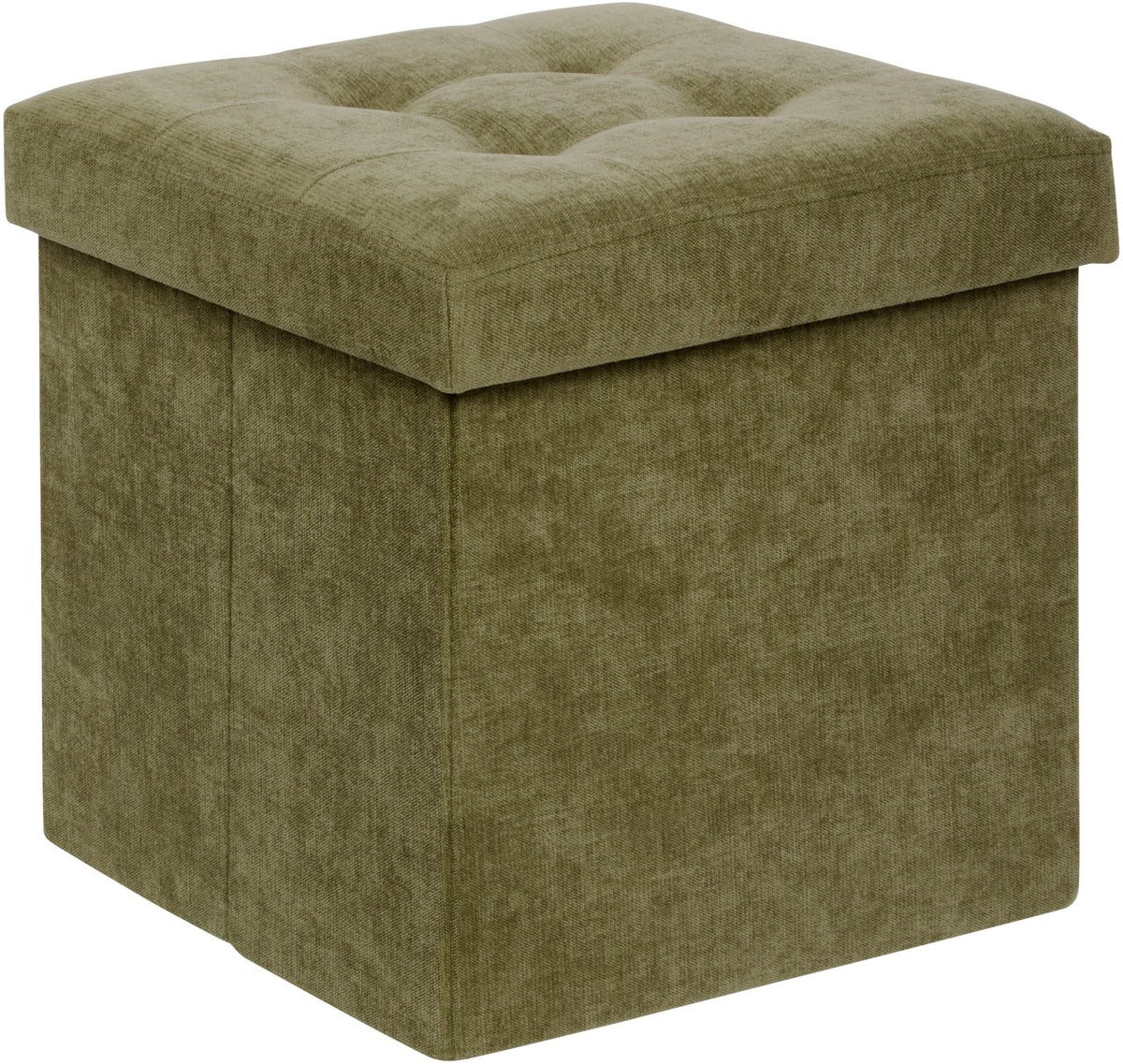 Atmosphera Poef - donkergroen - 38 x 38 cm - mdf/fluweel - hocker - opbergbox - opvouwbaar