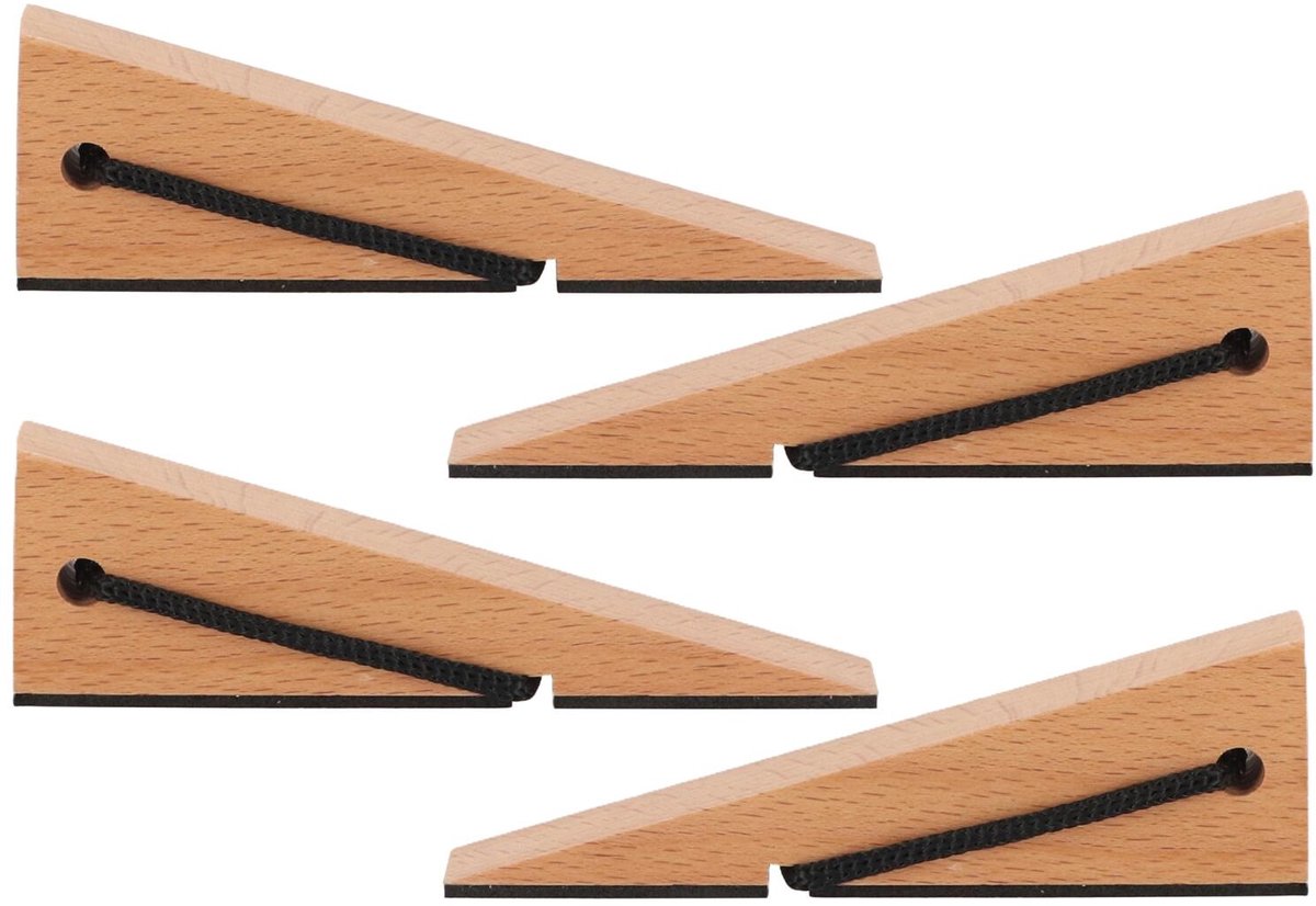 Esschert deurstopper/deurwig - 4x - beukenhout/rubber - anti-slip - beige - 12 x 3 x 4 cm