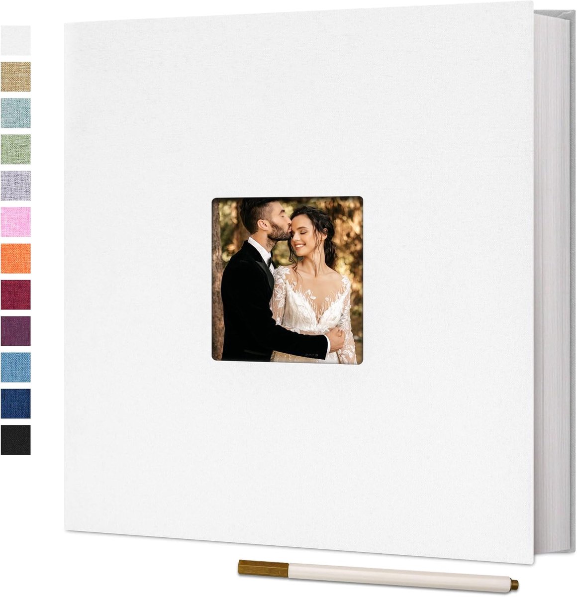 SnelShoppen - Groot Fotoalbum 28 x 27 cm, Zelfklevend, Linnen Omslag, Voor Foto's 10 x 15 cm, 60 Witte Pagina's, Bruiloft, Jubileum, Cadeau, Inclusief