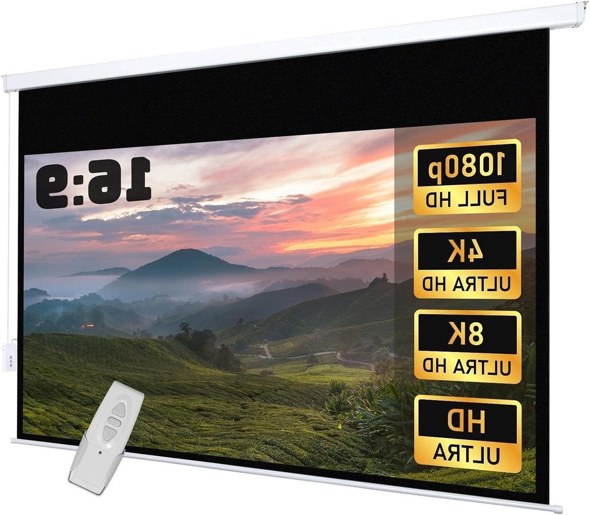 Gemotoriseerd projectiescherm - Elektrisch scherm - Thuisbioscoop creëren - Draadloze bediening - 100 inch - Wit