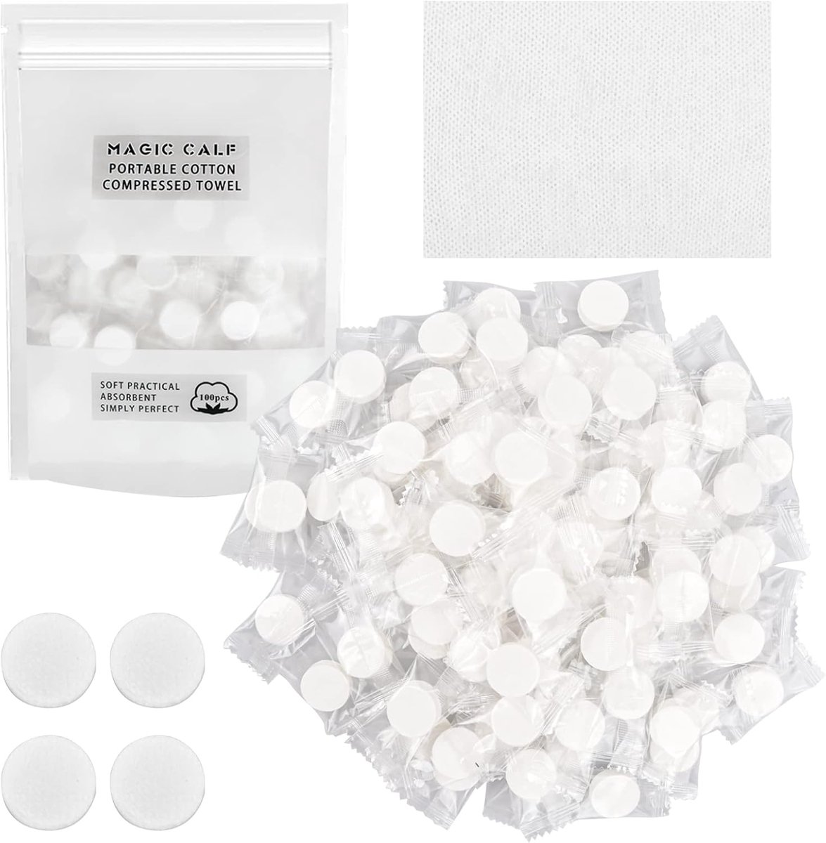SnelShoppen - 100 Pcs Afwasbare Handdoeken, Gecomprimeerde Katoenen Handdoeken, Mini Handdoeken Tablets, Draagbare Handdoeken voor Reizen, Thuis, Kamp