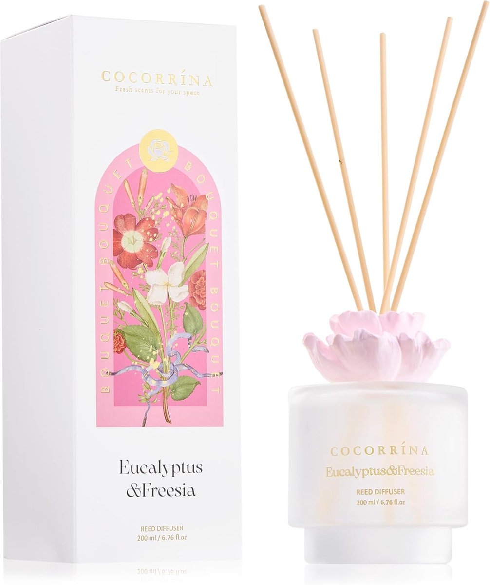 SnelShoppen - COCORRÍNA Geurstokjes Eucalyptus & Freesia - Lange Houdbaarheid - Verfrissende Kamille Geur - Perfect voor Woonkamer, Badkamer, Keuken e