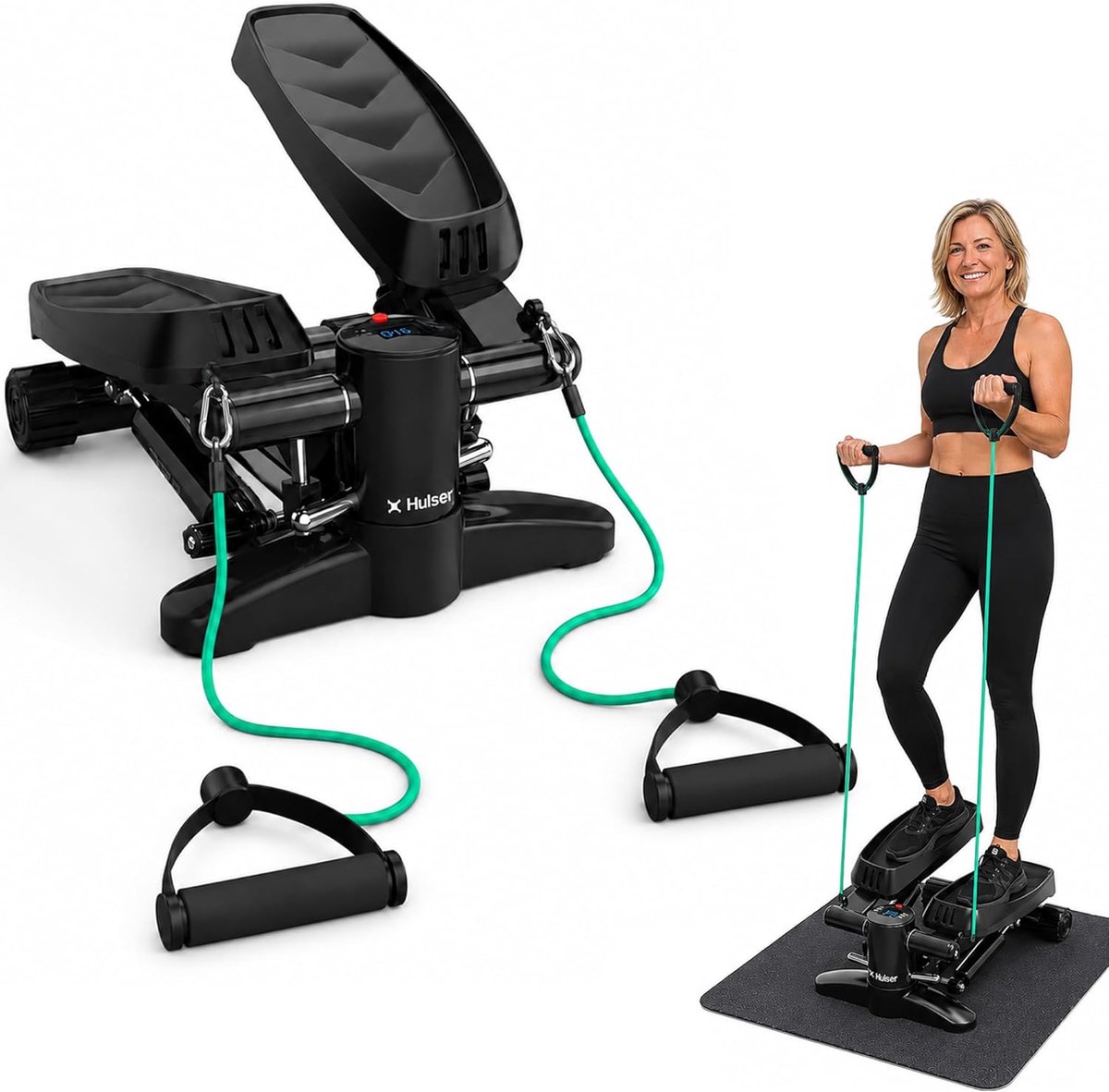 SnelShoppen - Stepper met Display - Verstelbaar - Met Weerstandsbanden - Thuis Fitness Apparaat - Mini Cardio Trainer - Swing & Twist Fitness - Voor T