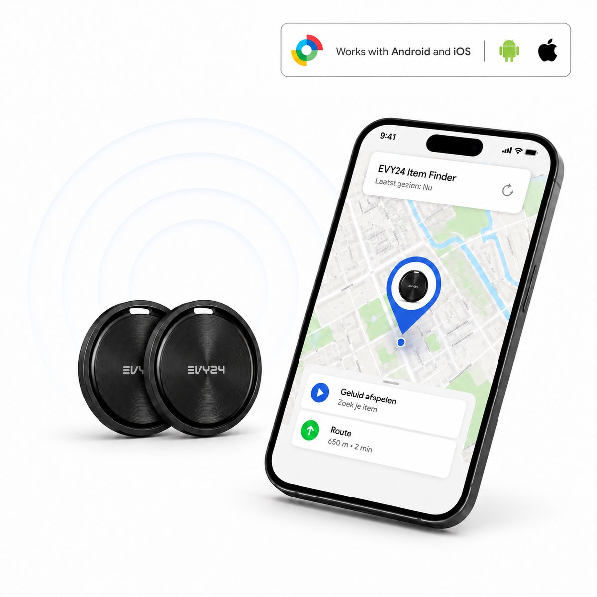 Evy24 GPS Tracker Pro 2 stuks - Werkt met Apple Find My & Android Find My Device - Tag Tracker - Sleutelzoeker - Item Finder - Smart Tracker - Bluetooth GPS Tracker voor Sleutels, Tas en Koffer