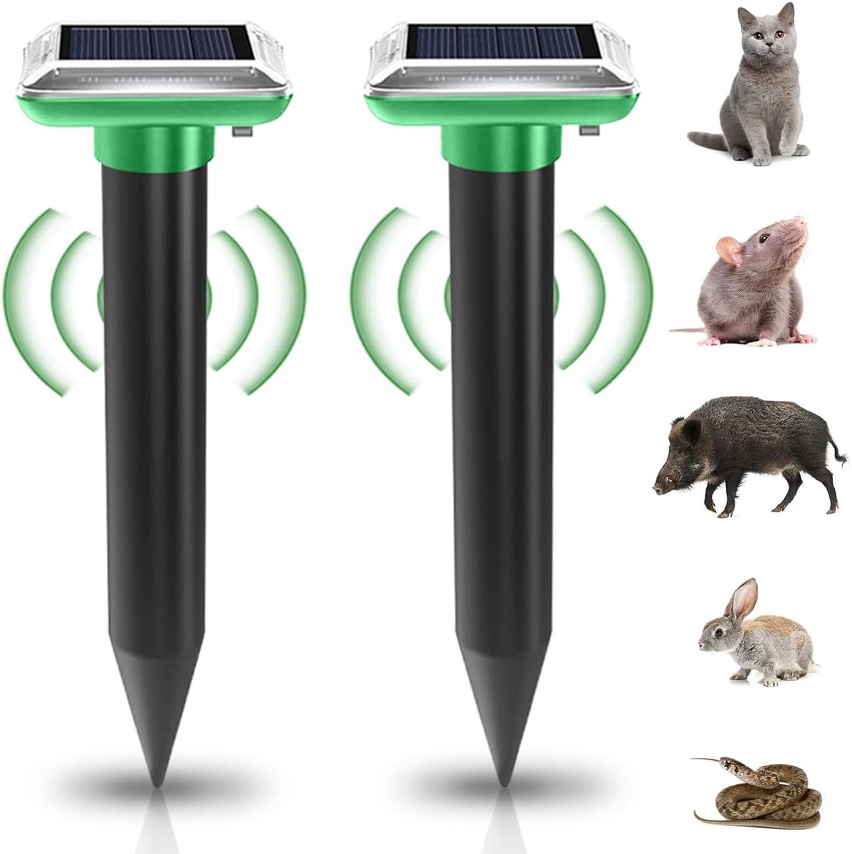 SnelShoppen - Mollenverjager op Zonne-energie, Ultrasone Dierenafweer, Verjager tegen Woelmuizen, Ongediertebestrijding voor de Tuin, 2 Stuks, Duurzaa