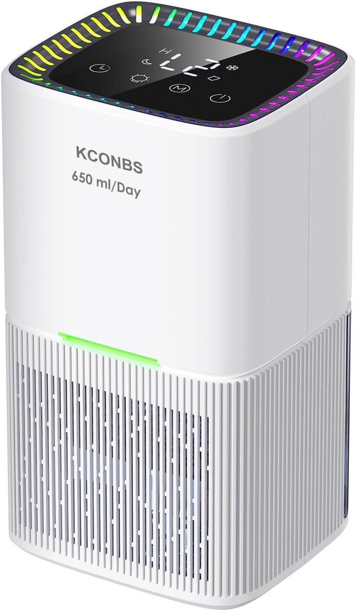 SnelShoppen - 1800 ml Elektrische Ontvochtiger met LED Display, 7 Kleuren, Automatische Uitschakeling, 24 Uurs Timer, 650 ml/Per Dag voor Badkamer en
