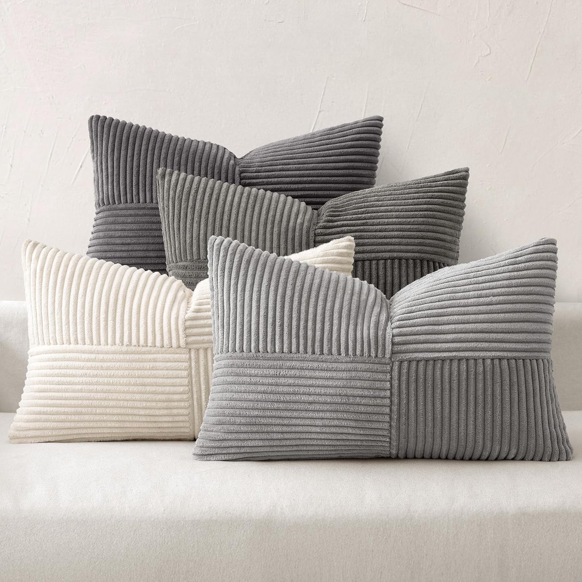 SnelShoppen - Decoratieve Kussenslopen Set van 4, Ribbed Velvet, Donkergrijs, 60 x 40 cm, Moderne Kussenhoezen voor Sofa en Slaapkamer
