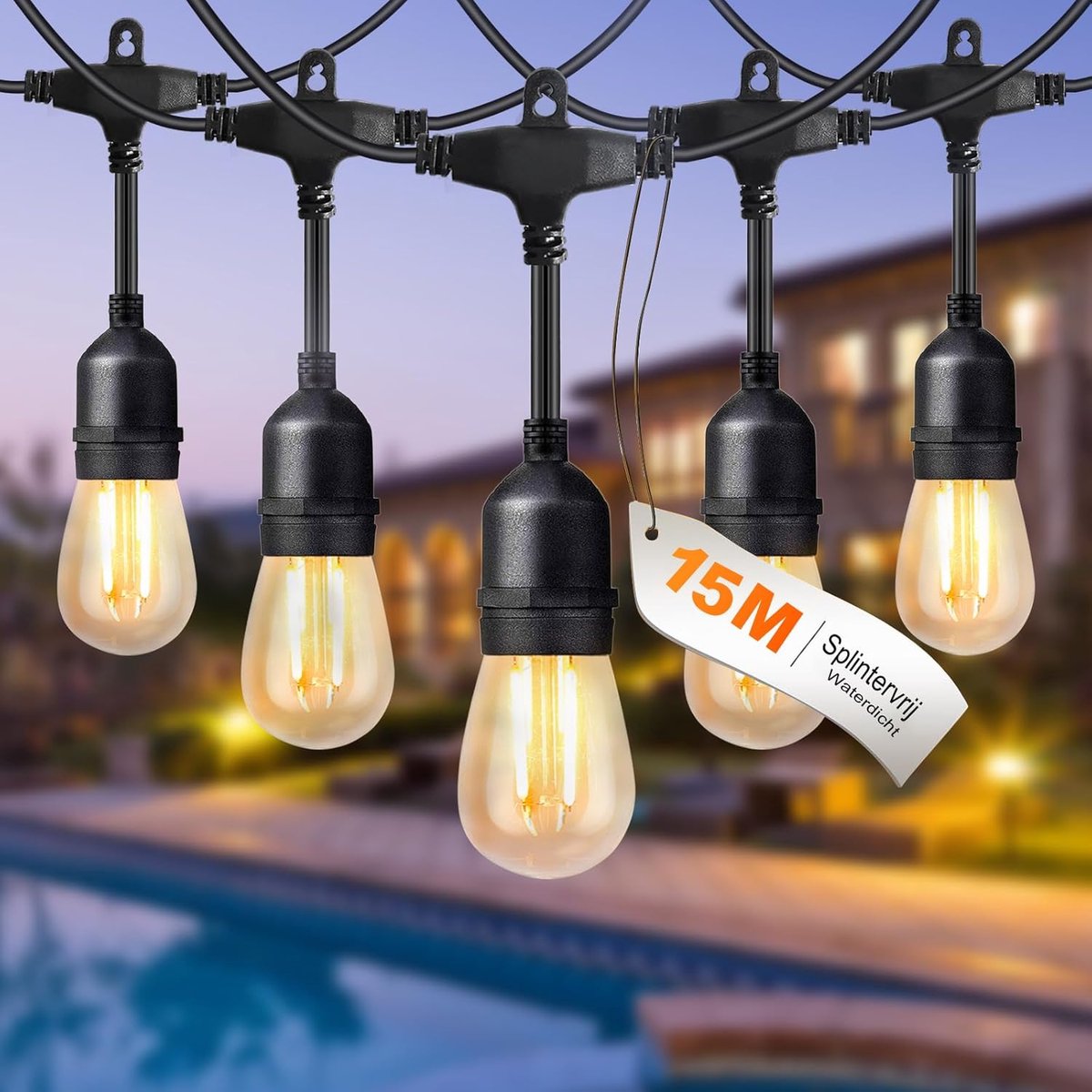 SnelShoppen - LED Fairy Lights 15m - Waterdichte Sfeerverlichting voor Binnen en Buiten - 2700K Warm Wit - Decoratie voor Balkon, Tuin, Patio, Feest,
