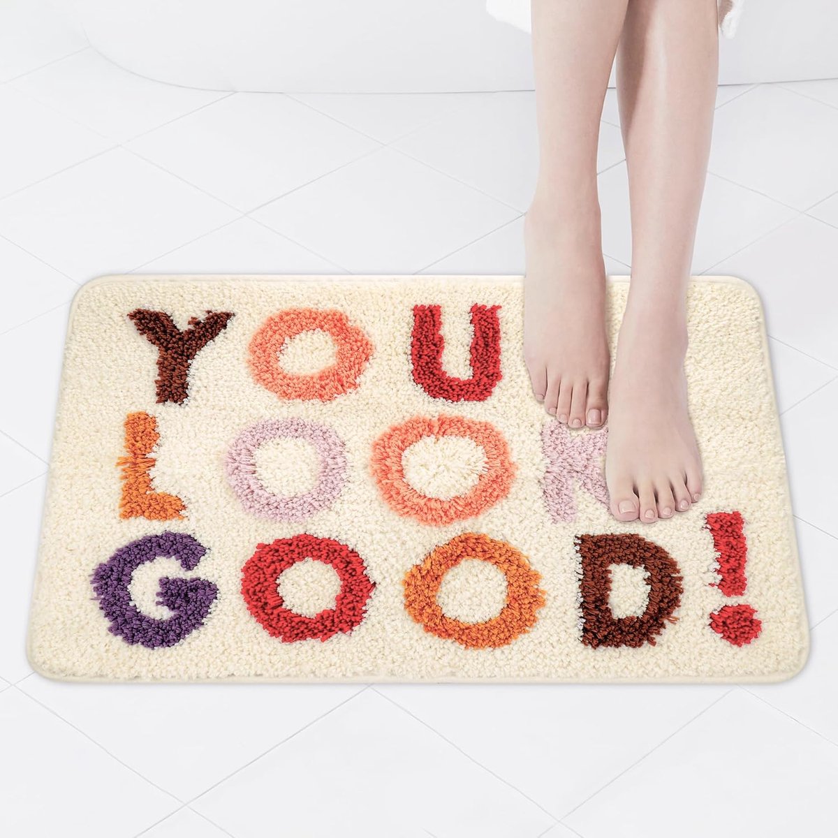 SnelShoppen - Badmat 50 x 80 cm, Antislip Microfiber Badkamer Mat met Kleurrijke Letters,