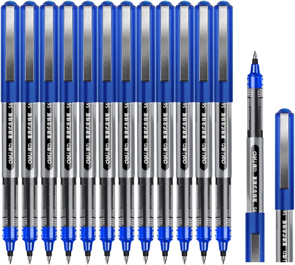 SnelShoppen - Rollerball Pen Set 12 Stuks - 0.5mm Blauw - Soepele Schrijfpen - Sneldrogende Inkt - Ideaal voor Ondertekenen en Notities