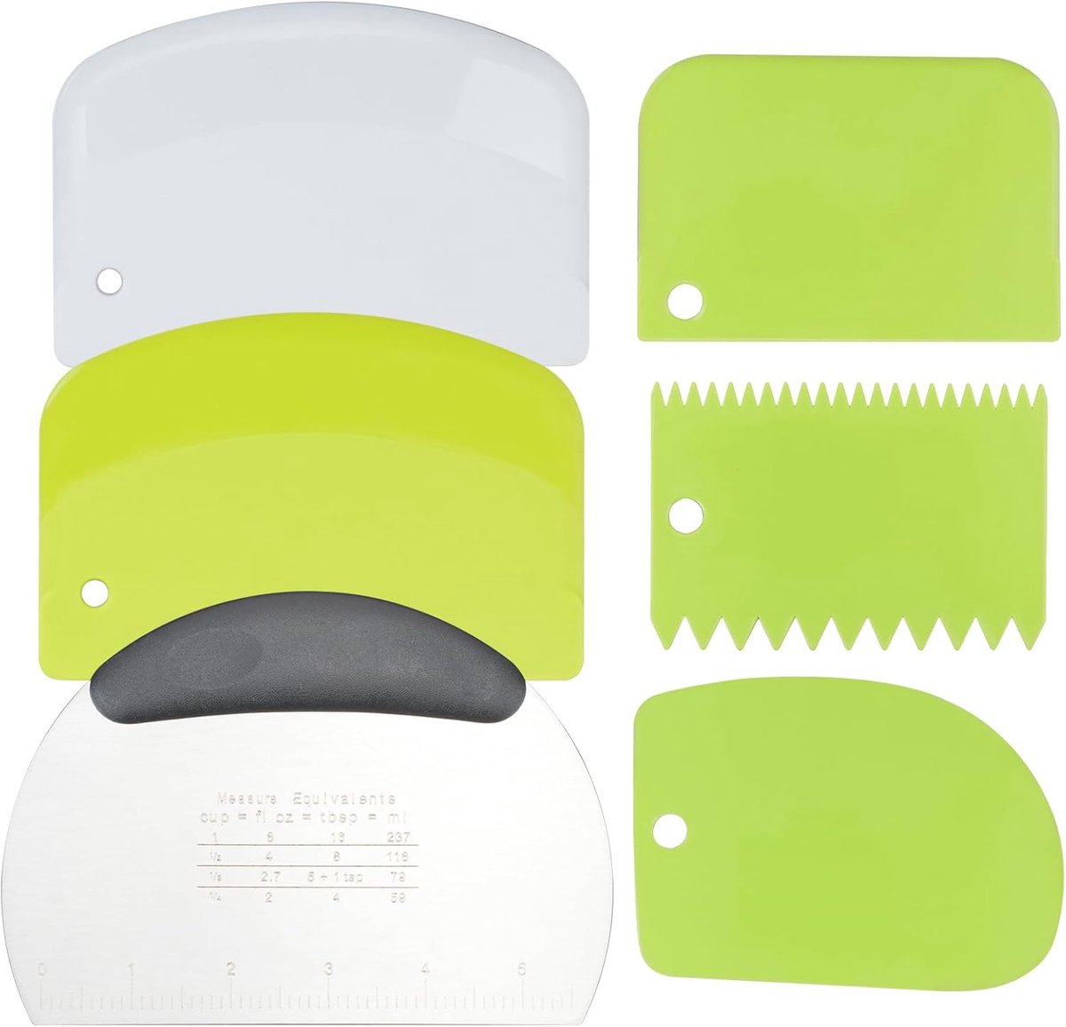 SnelShoppen - 6 Pcs Deegschraper Set, Inclusief RVS Snijder met Handvat en Meetlat, Flexibele Plastic Pizza Snijders voor Taart, Brood en Bakken