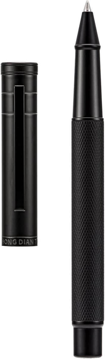 SnelShoppen - Matte Zwarte Rollerball Pen Set met Schmidt Navulling, Luxe Metalen Pennenhouder, Perfect voor Kantoor en Persoonlijk Gebruik