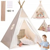 Speeltent - Tipi-tent van naturel katoen - wit - ademende stof - 130x120x160 cm - 2-3 personen - Kindertent - voor binnen en tuin