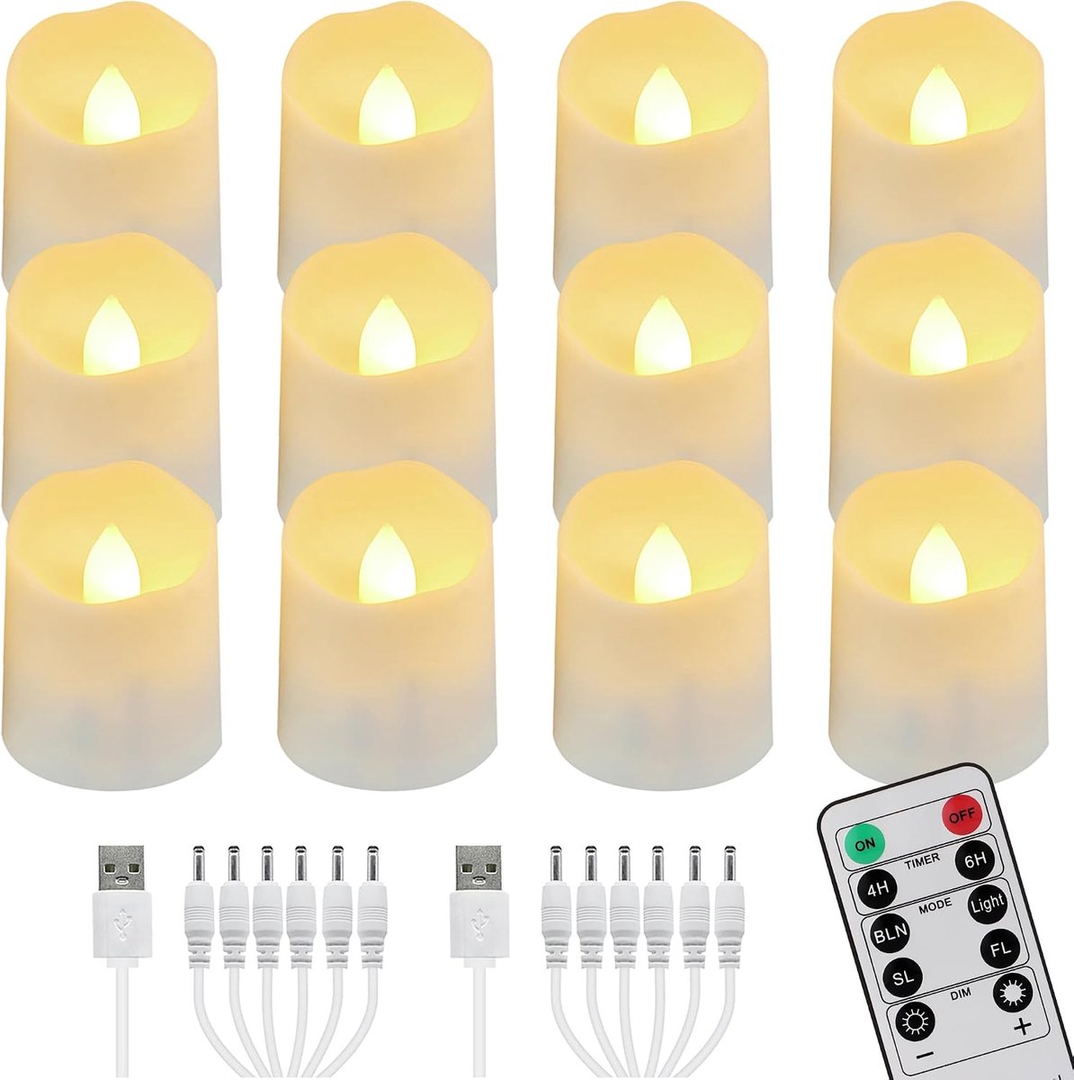 SnelShoppen - 12 Dimmable LED Theelichten met Afstandsbediening en Timer - Warm Wit Flicker Effect - Oplaadbare Elektrische Kaarsen voor Feesten, Kers