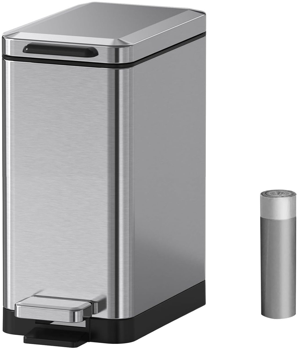 SnelShoppen - Slimme 10 Liter Prullenbak met Voetpedaal - Roestvrijstalen Rectangulaire Afvalemmer - Handenvrij Gebruik voor Keuken en Thuis - Modern