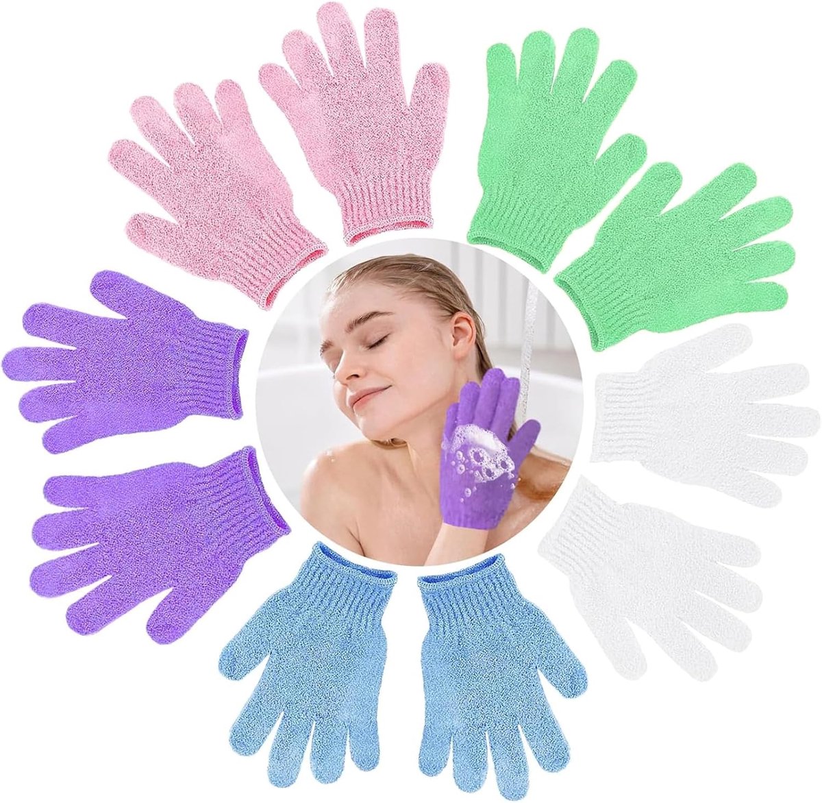 SnelShoppen - 10 Stuks Exfoliërende Handschoenen - Lichaamsscrub Handschoenen - Dode Huid Verwijderaar - Badhandschoenen voor Mannen en Vrouwen - Kleu