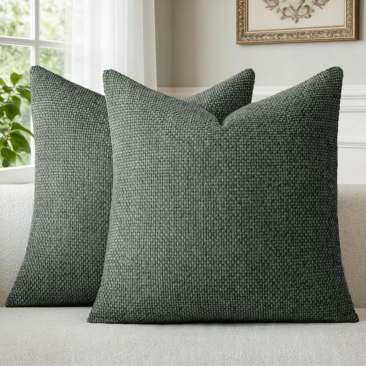 SnelShoppen - Chenille Kussenhoezen Set van 2 Donkergroen 50x50 cm - Zachte Fluffy Decoratieve Kussenhoezen met Verborgen Rits - Wasbaar voor Sofa, Wo