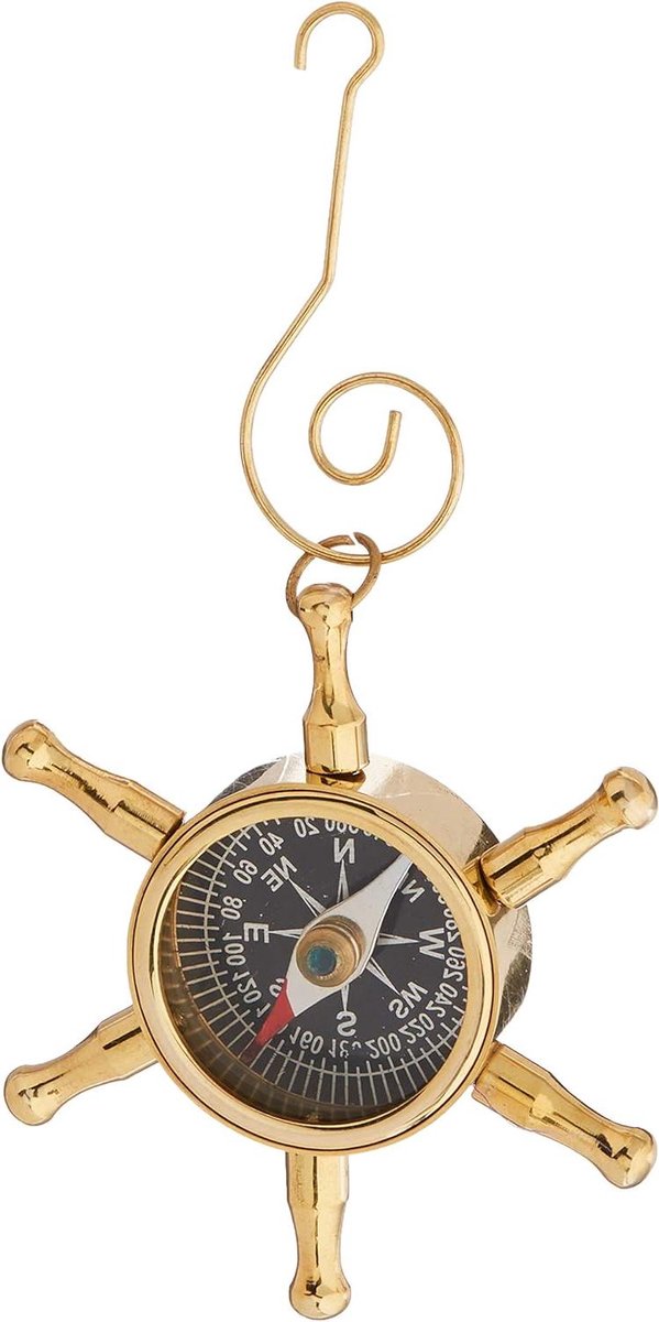 Scheepsrad Kompas Ornament - Nautisch Decor - Kerstboom Versieren - Handgemaakt Vakmanschap - 2.54 x 5.08 cm - Messing