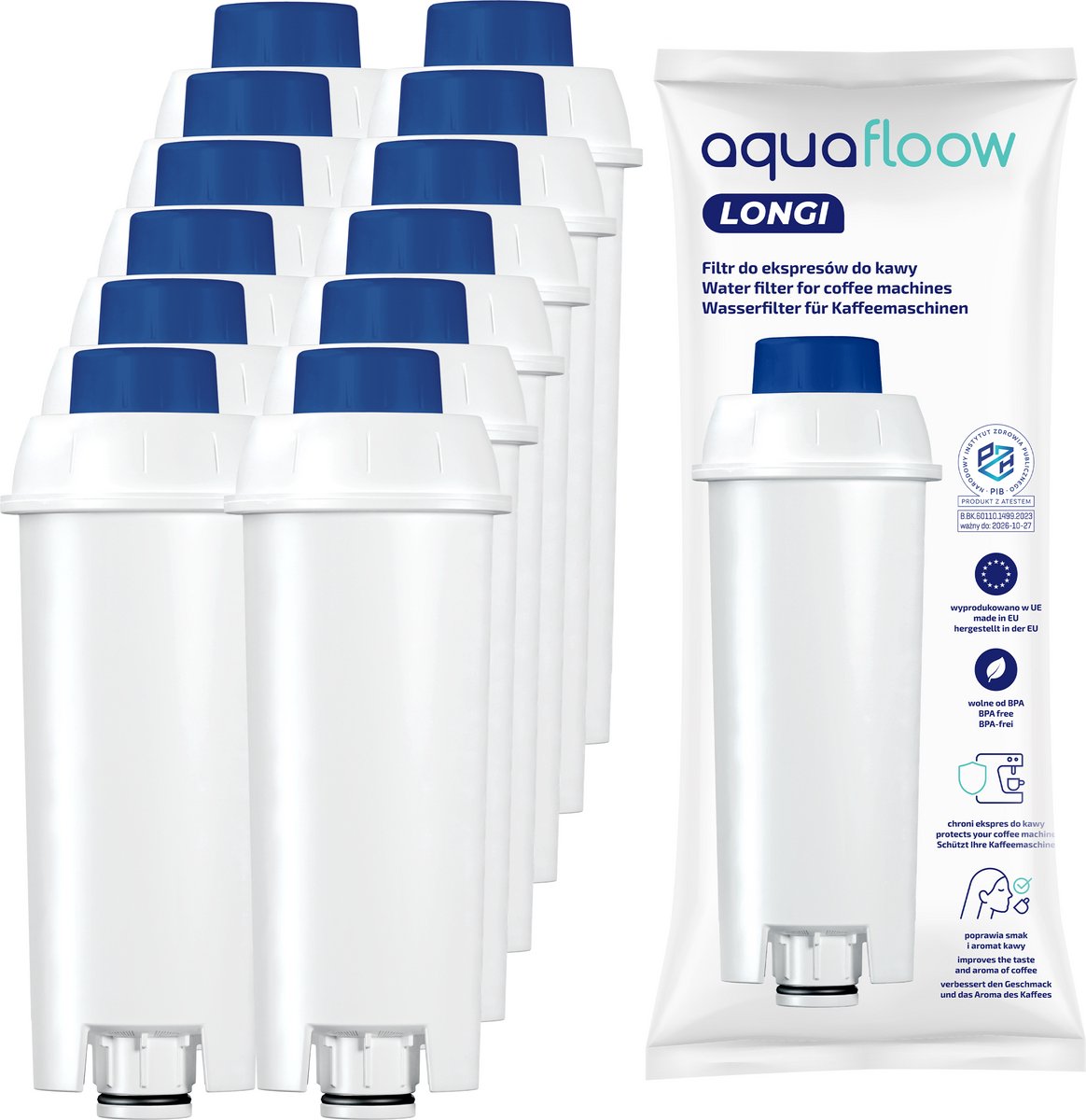 12x Aquafloow Waterfilters voor Delonghi - voor Koffiemachines - waterfilters voor Magnifica en Dinamica - ECAM waterfilter DLSC002