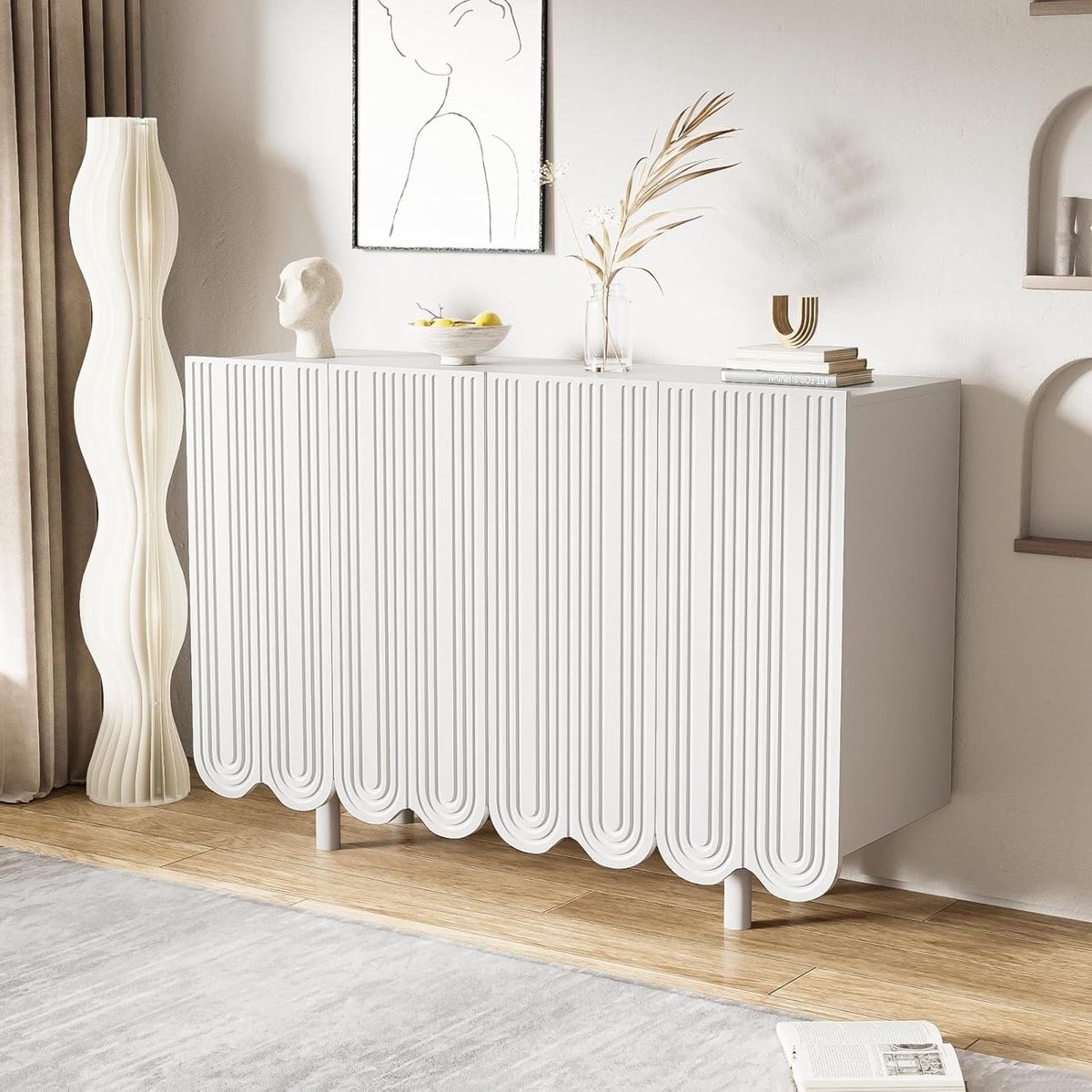 Commode met deuren - Buffetkast Sideboard - Woonkamer Opbergen - Golvend Druppelontwerp - 120 cm Breed - Wit