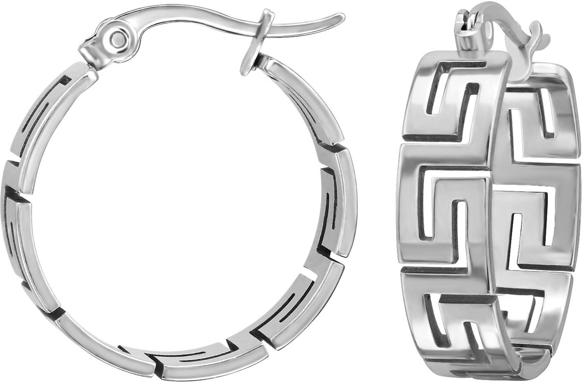 Joy Ibiza - oorbellen 20 mm - oorringen Grieks meander patroon - 6 x 20 mm - Franse sluiting - chirurgisch staal - ip/pvd