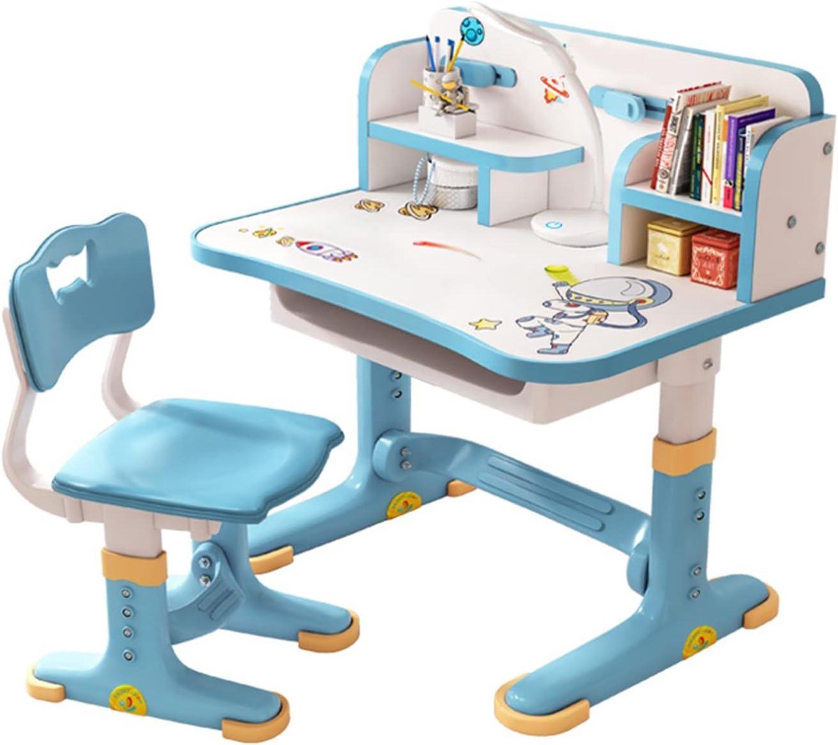 Kinderbureau met stoel - Bureau set - Leren en tekenen - In hoogte verstelbaar - 75.5 cm breed - Blauw