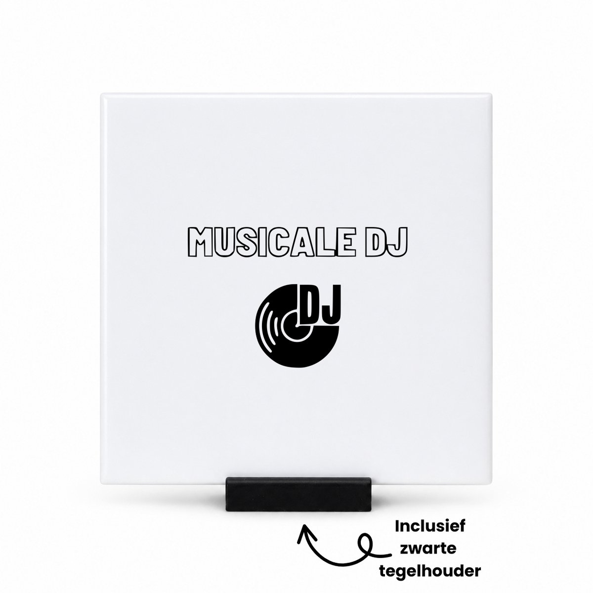 Hacebo Musicale DJ tegeltje met tegelhouder - Dj - Familie vrienden - tegeltjes met tekst - Cadeau - spreuktegels - 10.8x10.8 CM Wit