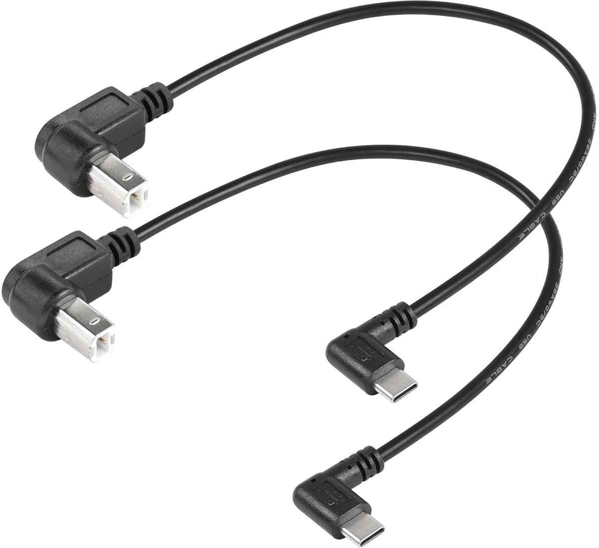 SnelShoppen - 2-pack USB-C Printerkabels 30 cm | Rechthoekige USB-B naar Type-C Kabel | Haakse Stekker | Voor Printers, Scanners, MIDI-Controllers, DJ