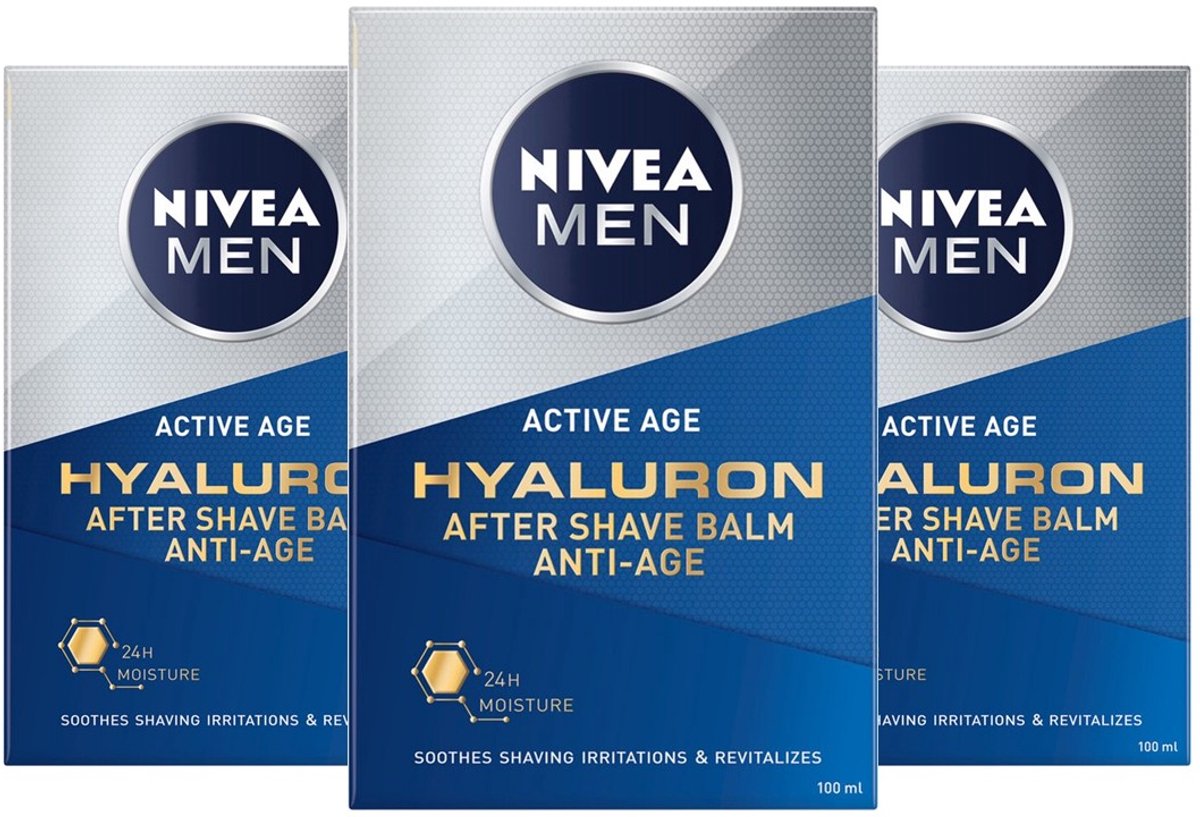 NIVEA Men - Anti-Age Hyaluronzuur After Shave Balm - 3 x 100 ml - Voordeelverpakking