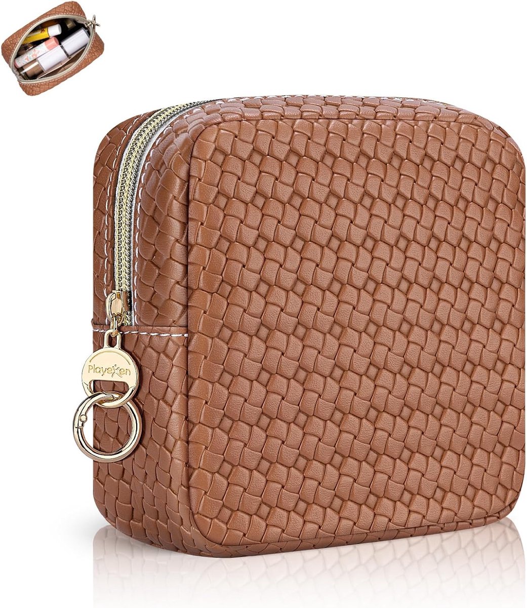 Thijox - Cosmetische Tas Dames, Mini Make-uptas PU-leer, Kleine Toilettas Geruit, Draagbaar Reisaccessoire, Organizer voor Cosmetica, Multifunctionele