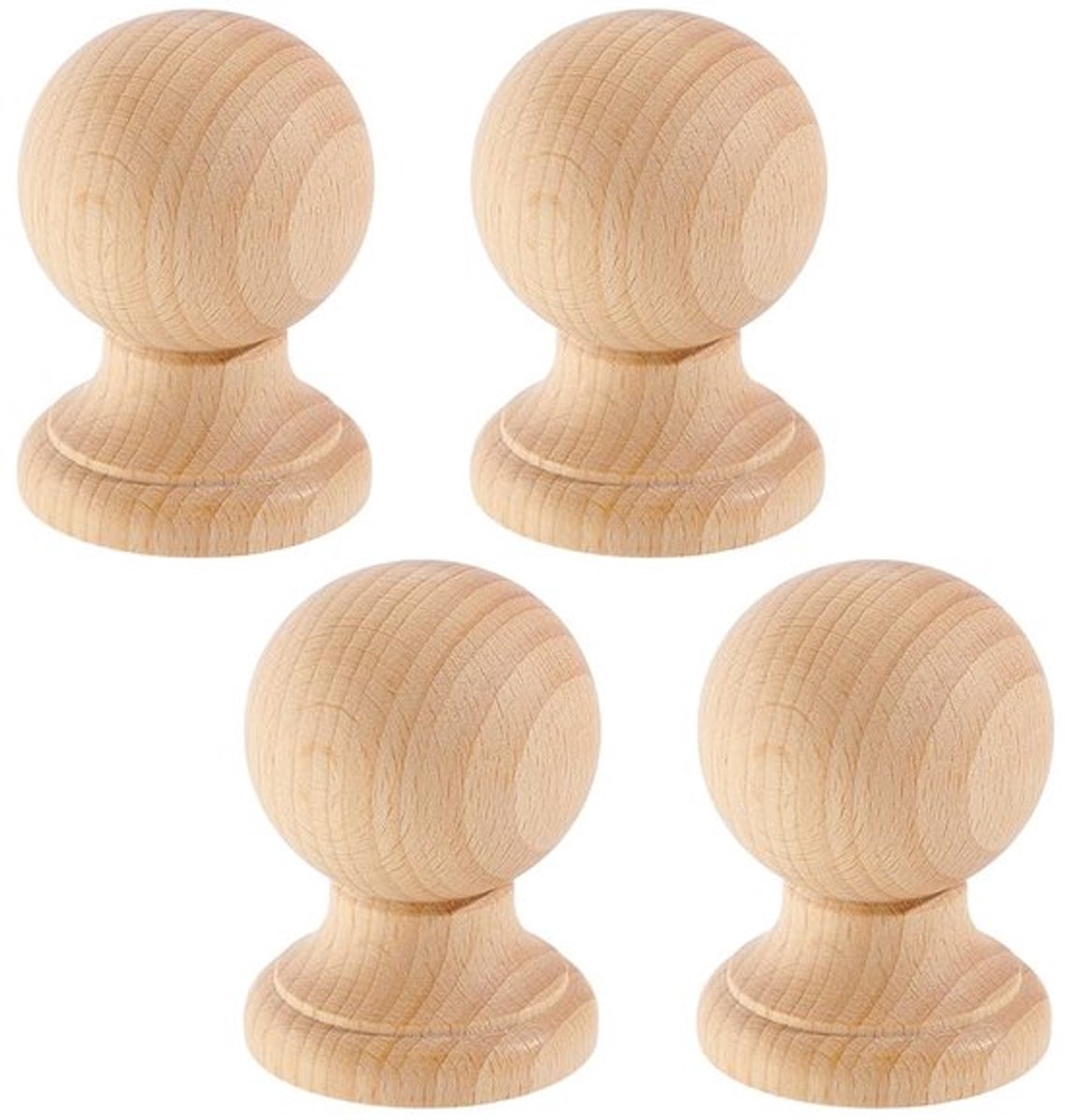 4 stuks onafgewerkte houten eindstukken, massieve ronde bolvormige eindstukken in Romeinse stijl voor doe-het-zelf meubelknutsels, decoratieve houten knop van 6,8 x 4,8 cm