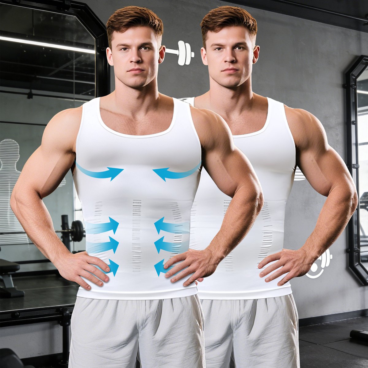 MEETYOO 2 Stuks Corrigerend hemd Sportvest Mouwloos Shapewear Hemd Buikcontrole Ademend Gym Onderhemd Wit S